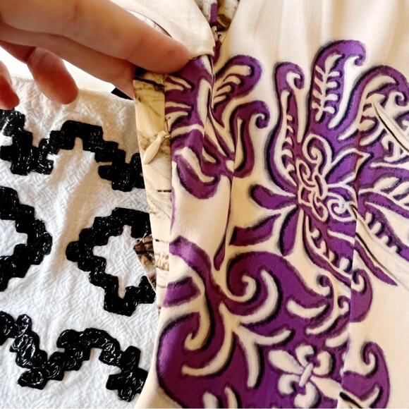 NEW Boston Proper Purple Cream Faux Wrap Dress 3/4 sleeves womens size 6 - Picture 8 of 11